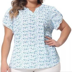 Agnes Orinda Blue Floral Tulip Sleeve Blouse. NWT